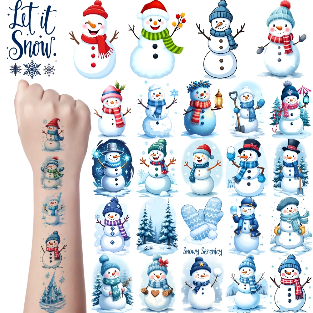 

54pcs Temporary Tattoo Snowman Cartoon Heart Polar Bear Temporary Tattoo Stickers Santa For Shoulders Cheeks