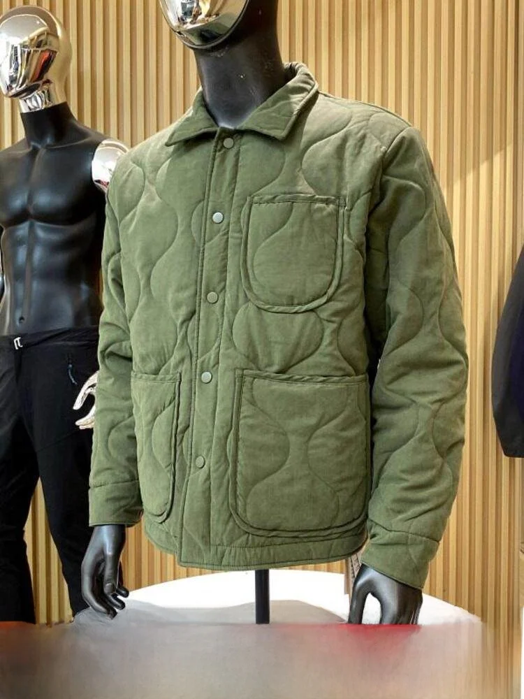

Retro Hong Kong Style Gourd Pattern Stitched Cotton Jacket Loose Casual Collar Men's Autumn Winter Polyester Fiber Filled Coat