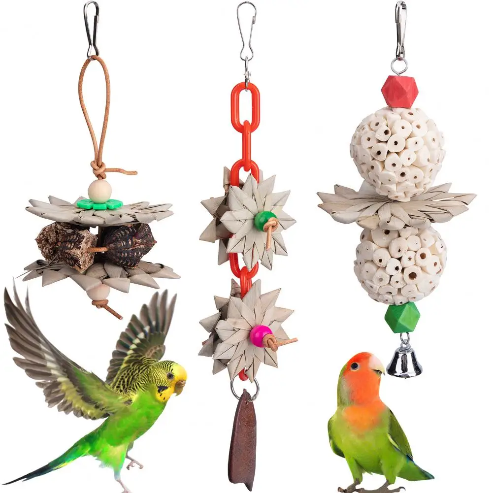 Bird Chew Toy Hook Design Eco-friendly Bite-Resistant Natural Pet Parrot Bird Chewing Toy Hanging Decoration Rabbit Pet Supplies