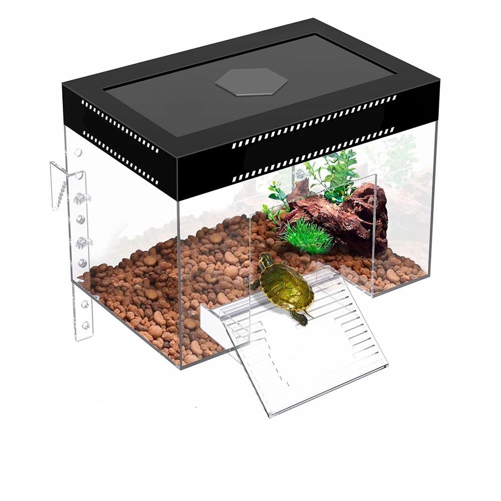 A95G Adjustable Turtle Basking Platform, 7.9x5.5x5.5inch Acrylic Turtle Topper & Dock, Hanging Platform Enclosure Warm Room