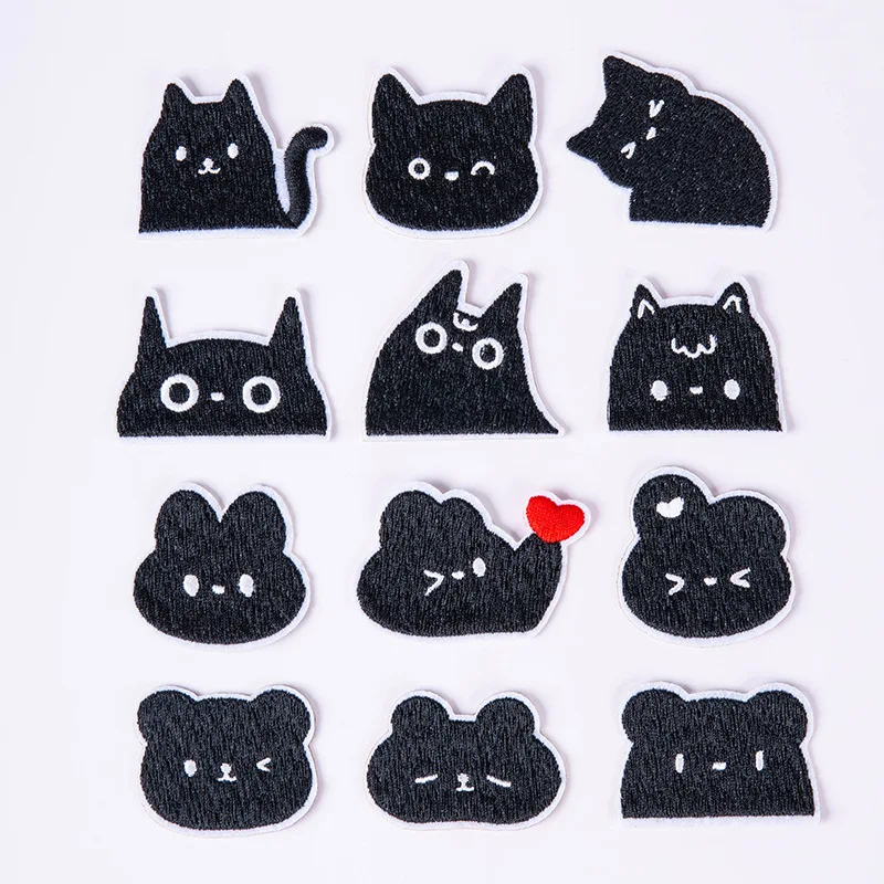 

Cute Cartoon Black Animals Cat Bear Rabbit Embroidered Patch Anime Patches Patches on Clothes Iron Patch for Clothing Embroidery