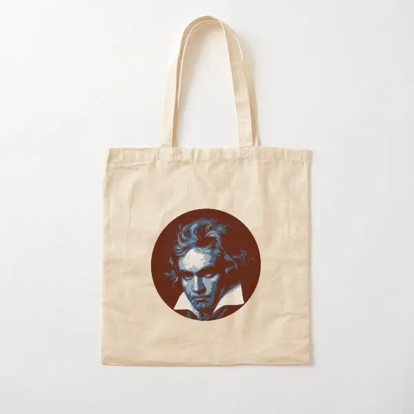 Ludwig Van Beethoven Dark Blue Red Portr  Canvas Bag Unisex Foldable Grocery Shopper Handbag Fabric Designer Casual Printed