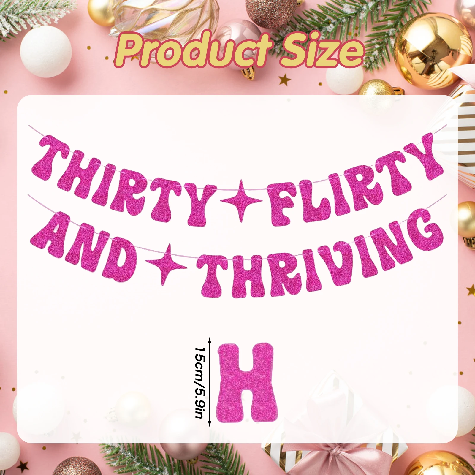 Hot Pink Thirty Flirty And Thriving Banner Talk Thirty to Me Banner for Women's 30th Birthday Party Decorations view 3