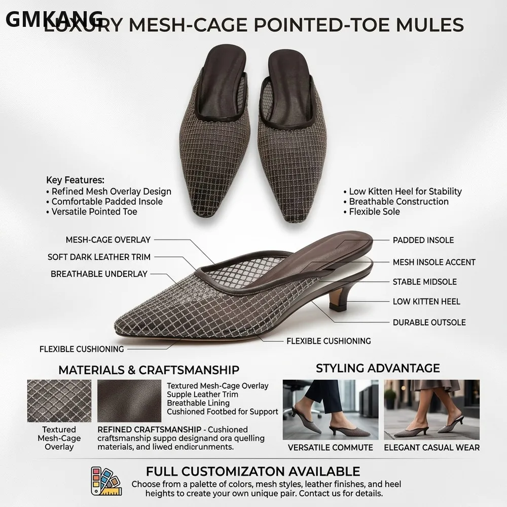 Women Summer Flat Slides Mesh String Bead Chain Mules Square Toe Slip-On Comfy Half Slippers Breathable Casual Beach