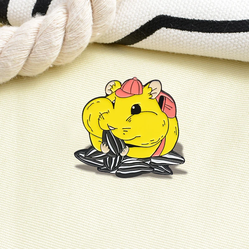 Lovely Fat Hamster Enamel Pins Cartoon Little Mouse Love Eatting Melon Seeds Brooches Cute Animals Badges Jewelry Gifts for Kids