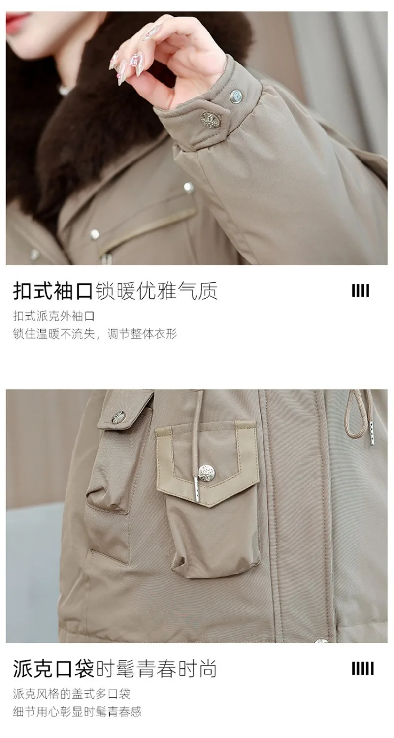 2026 New Women Winter Jacket Slim Mid Long Coat Casual Parkas Big Fur Collar Fleece Liner Outwear Female Snow Warm Cotton Coats