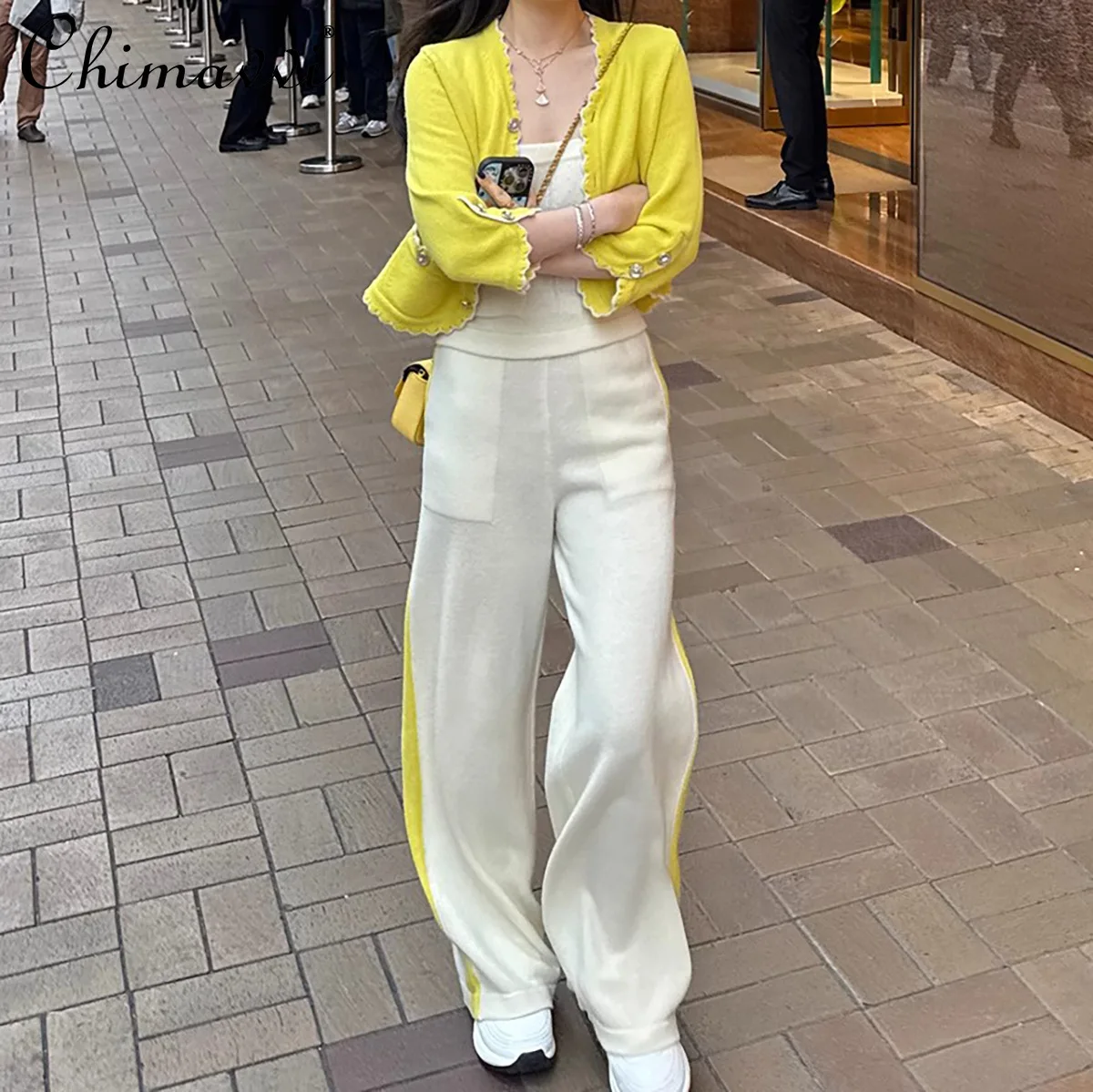 

2026 Spring Korean Elegant V-neck Long Sleeved Single-breasted Sweet Versatile Casual Knitted Cardigans for Women Short Jackets