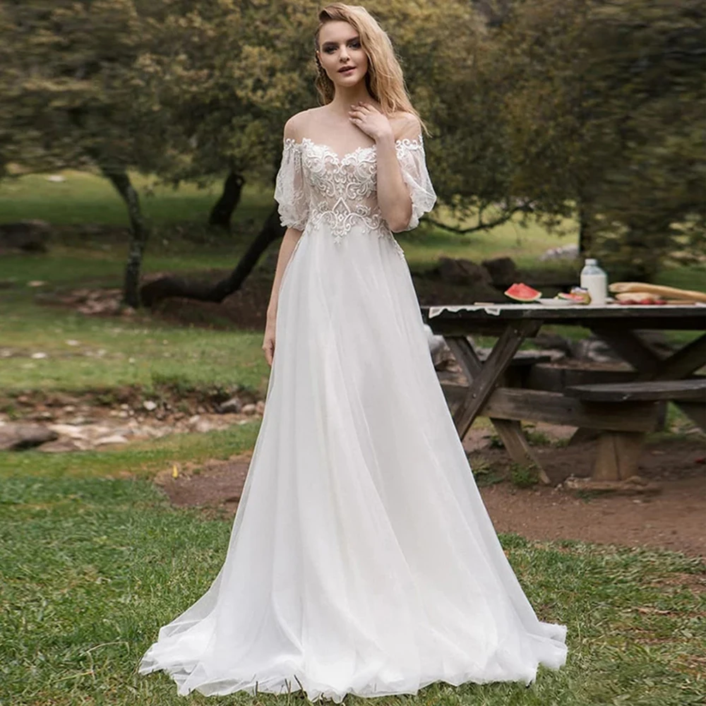 Vestidos de casamento vintage uma linha vestidos de noiva rendas apliques tule em camadas robes até o chão vestidos de novia personalizado 2025