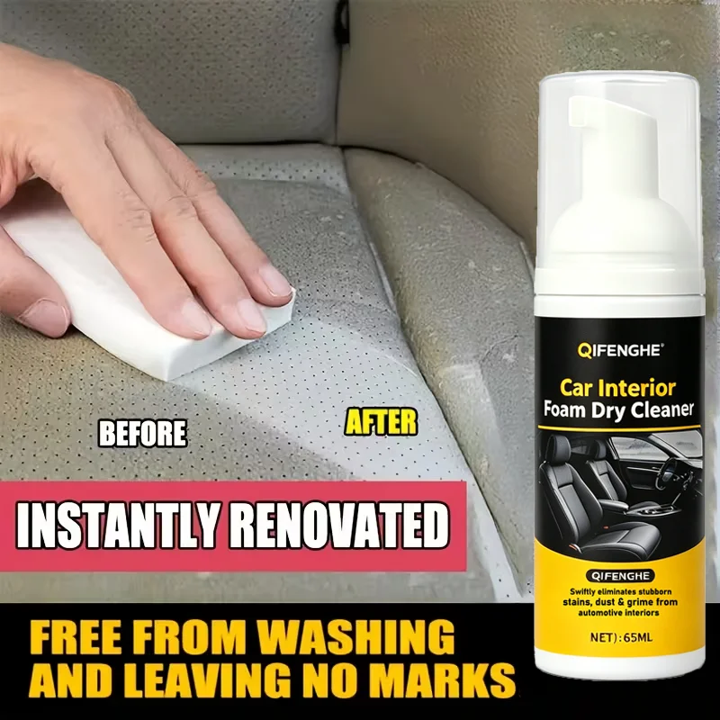 Car Interior Foam Dry Cleaner No Water Needed Remove Stubborn Stain Dust Grime For Seat Carpet Fabric Plastic Quick Refresh Inte