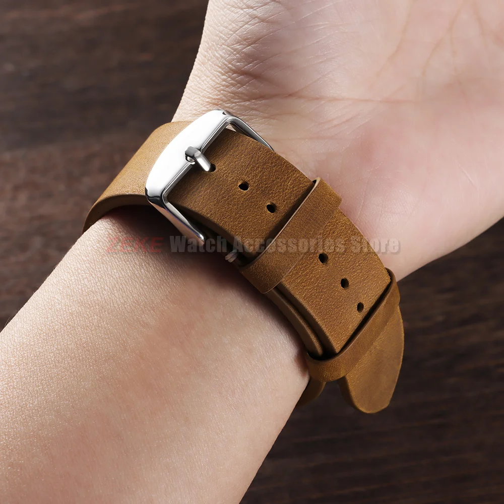 Vintage Weiches Ölwachs-Uhrenarmband 18mm 19mm 20mm 21mm 22mm 24mm Rindsleder-Uhrenarmband für Seiko Herren Crazy Horse Leder-Uhrenband – Detail 4