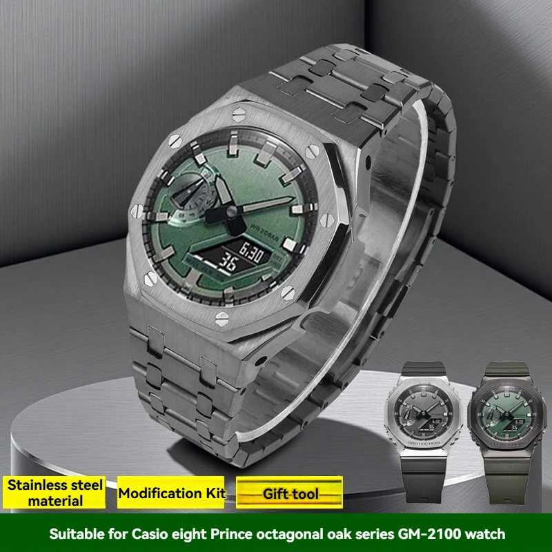 

For Casio Stainless Steel 316L Stainless Steel Kit GM-2100 GBM-2100 Series Farmhouse Oak Modified Strap Case Male Accessories