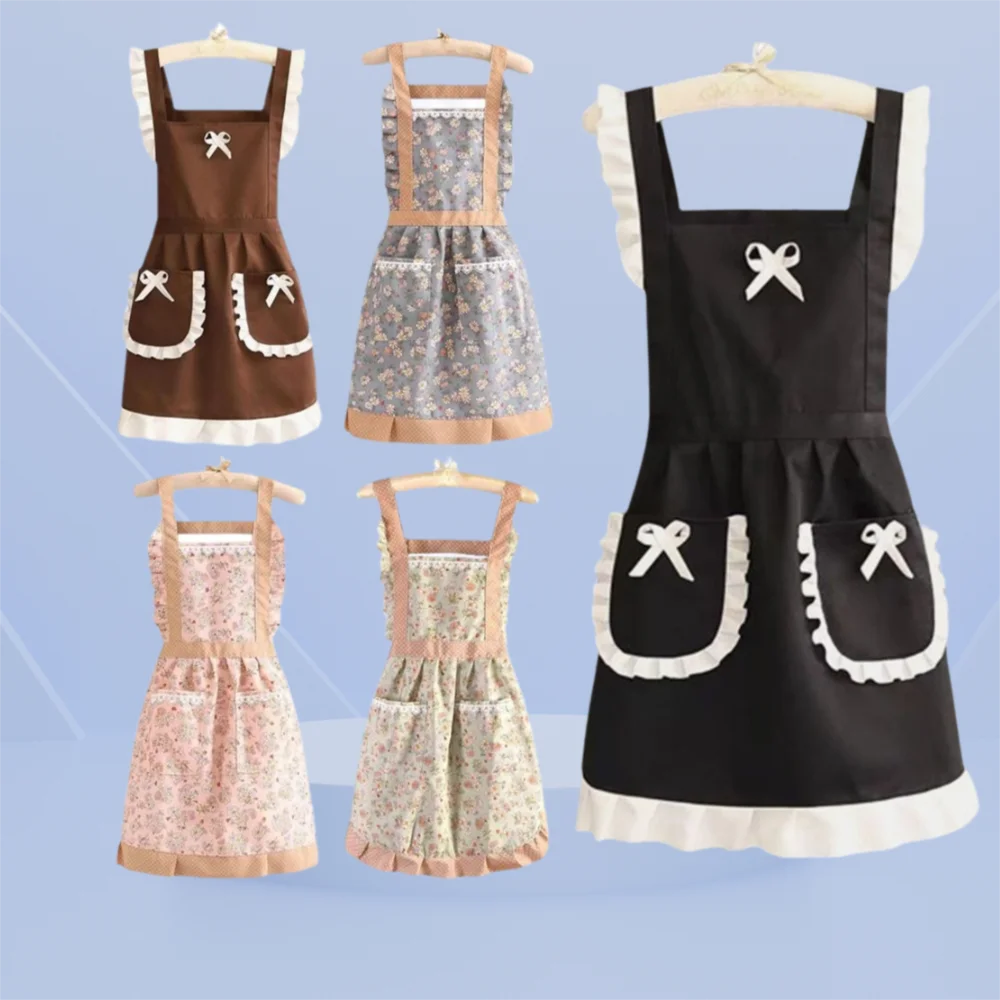 1Pcs New With Waistband Japanese Apron Cross Back Housework Kitchen Cooking Aprons Baking Florist Women Maid Dress Apron