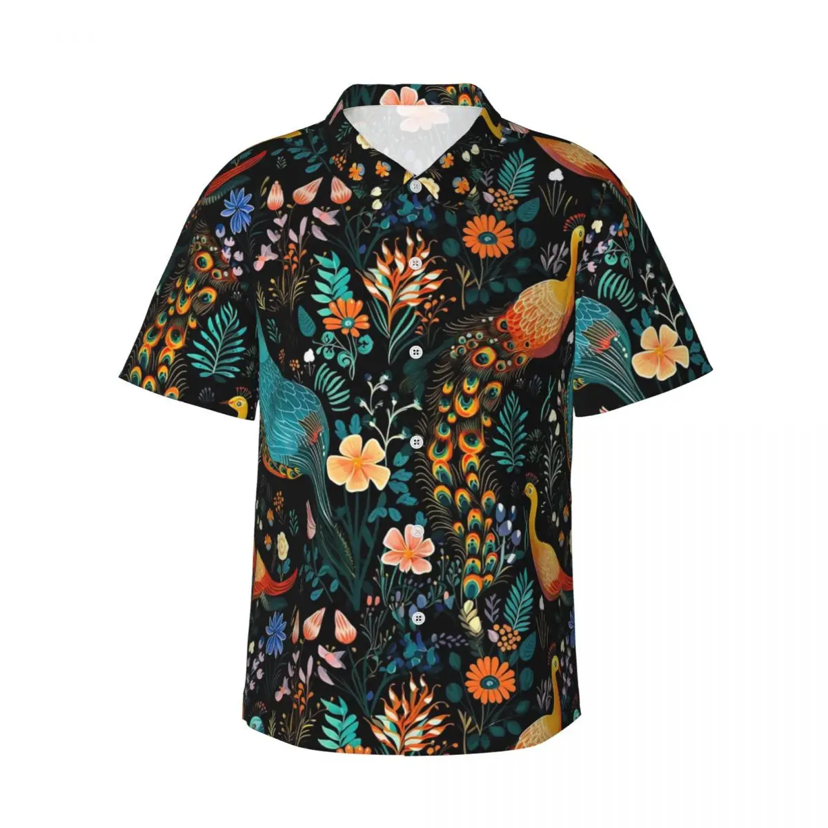 Summer Shirt Beach Boho Peacock Blouses Flower Print Classic Casual Shirts Man Short Sleeve Y2K Street Clothing