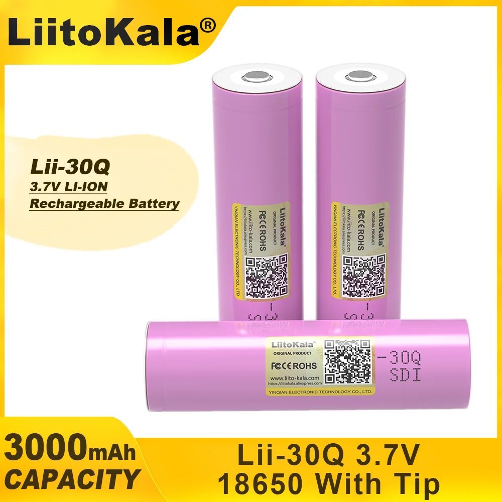 Liitokala 3.6V 100% ICR18650 30Q 3000mAh Lithium Battery Powered Rechargeable Battery Electric Tools+DIY Pointed