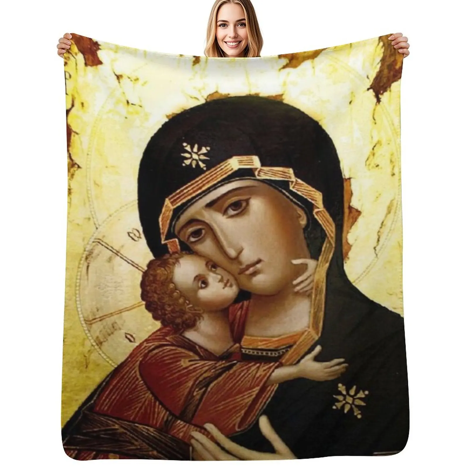 

Virgin Mary, Theotokos, Mother of God, God-bearer Throw Blanket Lightweight Cozy Blanket for Bed Sofa
