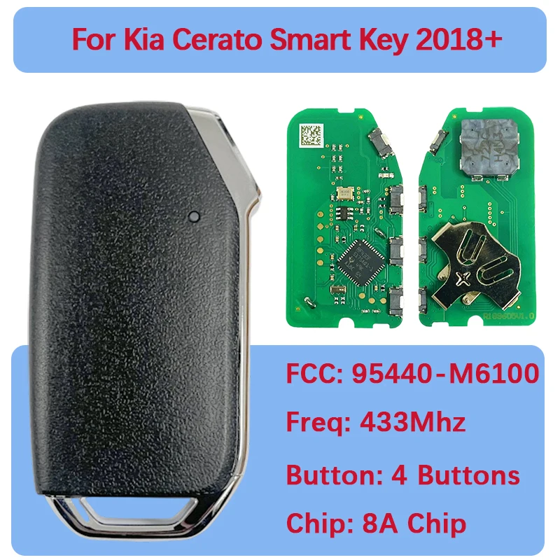 

CN051262 Afternarket 4 Button Smart Key Fob 8A Chip 433Mhz FCC FE00440 PN 95440-M6100 For Kia Cerato 2018+