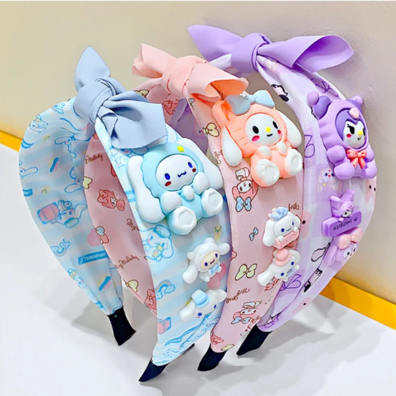 

Sanrio Cinnamoroll Melody Bow повязка для волос с милым мультяшным обручем для прессования волос с широкими краями для девочек милые украшения для волос обруч для прессования волос