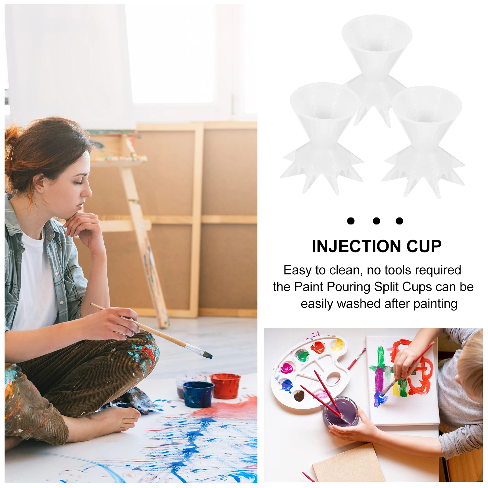 

3pcs White Painting Funnel Cup Split Cups Silicone Pouring Reusable Supplies Pigment Container Easy Clean Mixing Tools