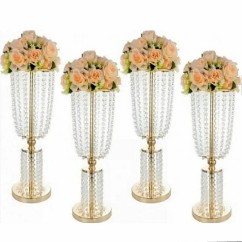 12pcsMetal Wedding Party  Crystal Gold Flower Stand Table Centerpieces column vase center pieces for Home Decoration 2747