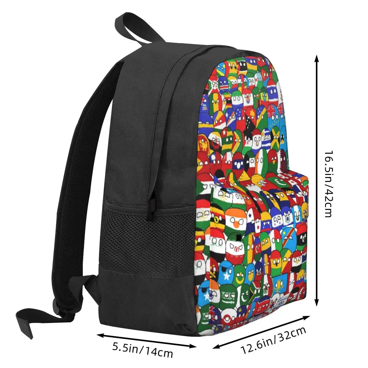 Mochila Countryball dos desenhos animados para a fêmea, mochilas ao ar livre de poliéster, sacos de escola macios e bonitos, países, terra, bonito