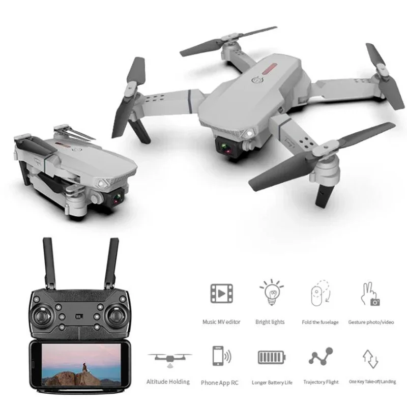 E88 Mini RC Drone With Single Dual Camera HD Wifi Fpv Foldable Quadcopter Fixed Height Professional Photography Drones Gift Toy