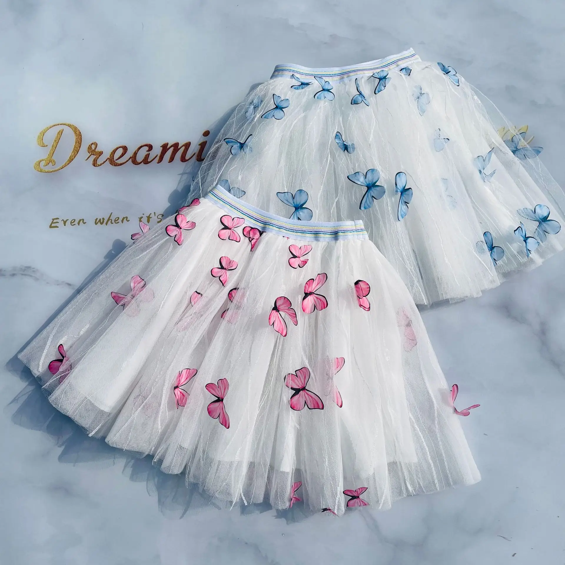 2-12Y Cute Butterfly Baby Girl Skirt Tutu Mesh Ball Gown Skirts Tulle Princess Party Dance Ballet Faldas Kids Clothes