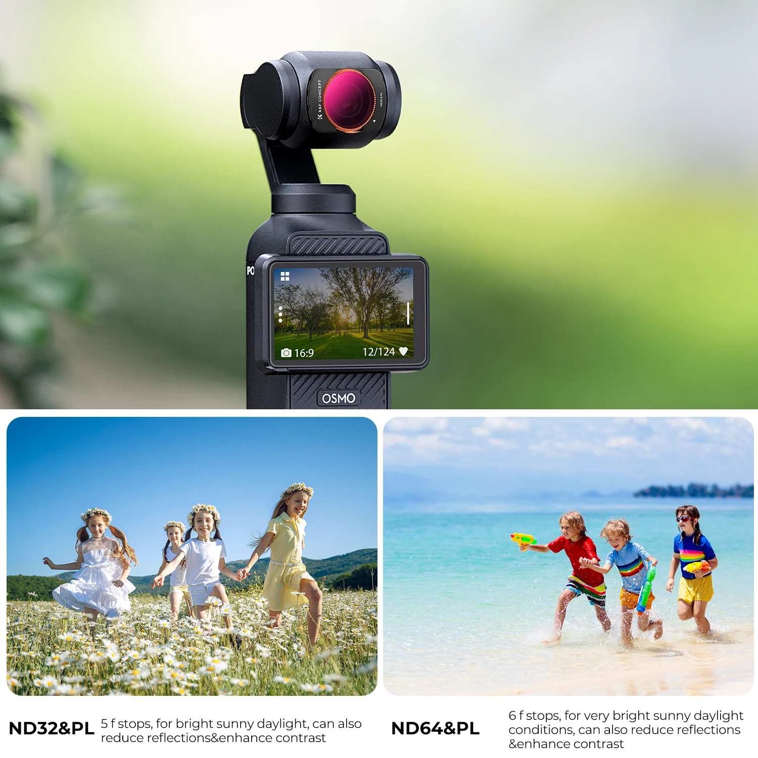 مجموعة فلاتر K&F Concept ND & Polarizer المغناطيسية 2 في 1 ND8/PL+ND16/PL+ND32/PL+ND64/PL لمرشحات 4-Pack لـ DJI Osmo Pocket 3