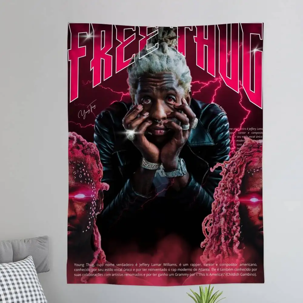 Pop Rap Music Album Cover Young Thug Cartoon Tapestry Art Science Fiction Room Home Decor Wall Hanging Sheets