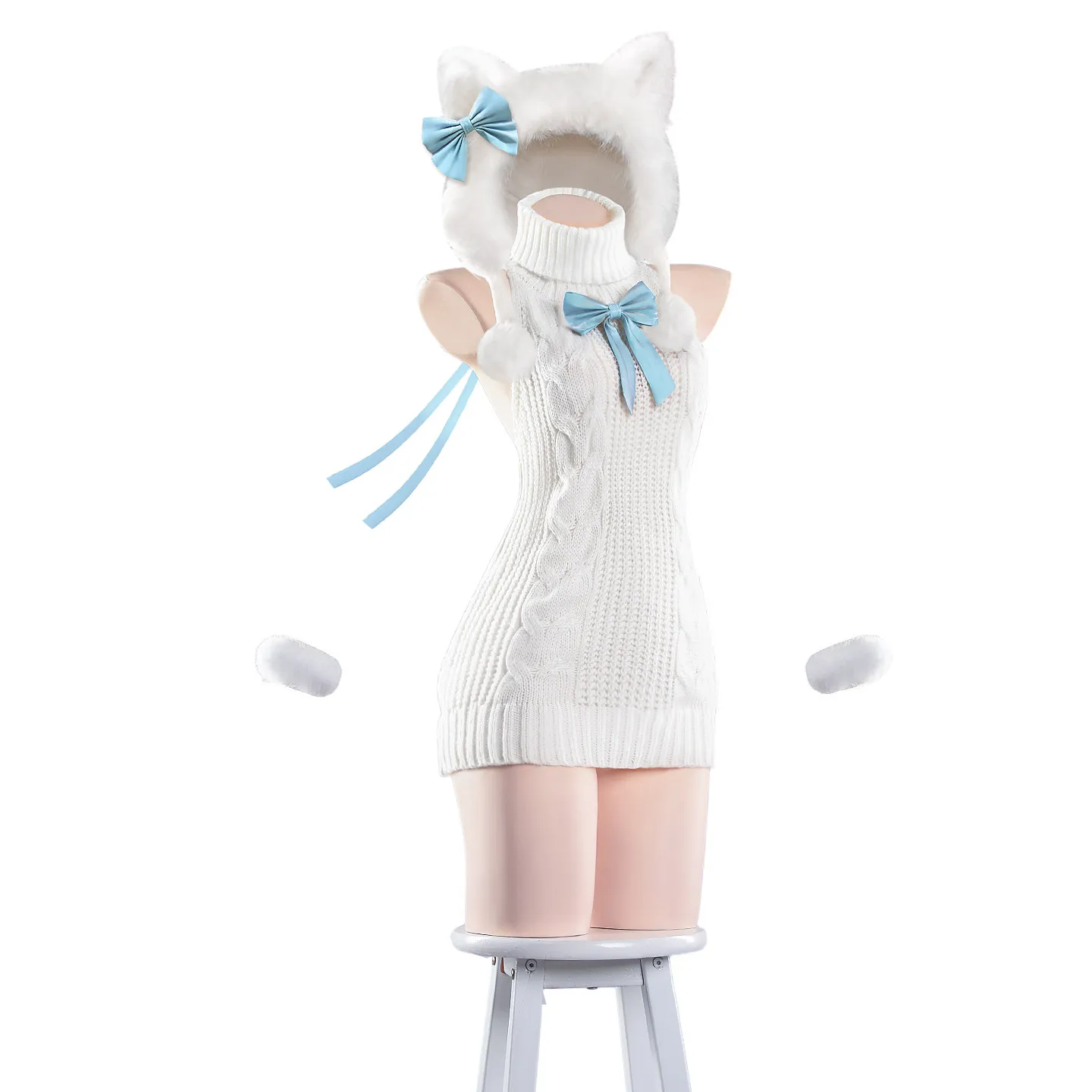 

Blue Archive Kisaki Cosplay Costume Cat Ear Backless Sweater Cute Cat Pajama Sexy Loungewear Lingerie Dress