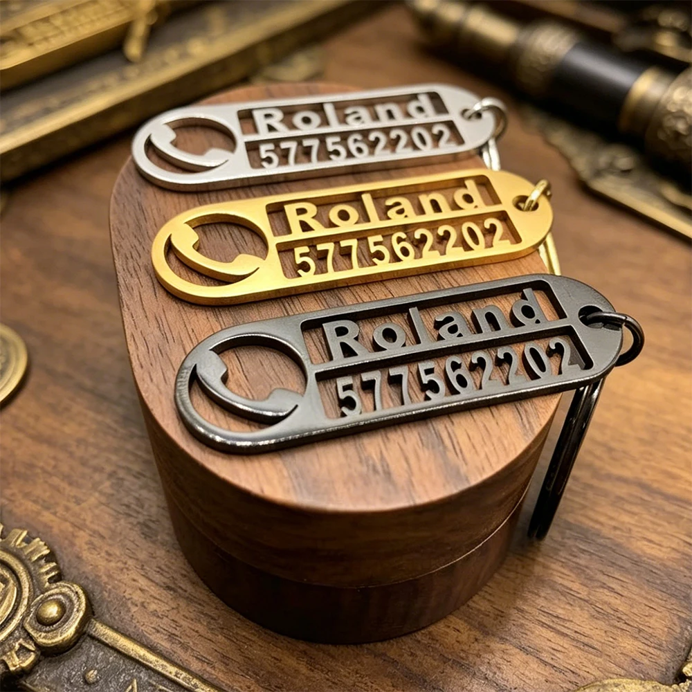 Personalized Stainless Steel Keychain Custom Name Phone Number Engraved Key Ring Anti Lost Car Key Tag Men Women Gift Key Holder