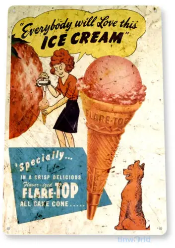 Flare Top Ice Cream Sign, Retro Popsicle, Ice Cream Truck Tin Sign B609