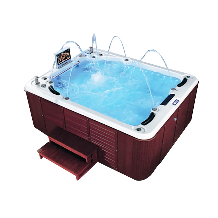 

Hot Selling European Wooden Rectangular Massage Outdoor Acrylic Whirlpool Spa Bathtub