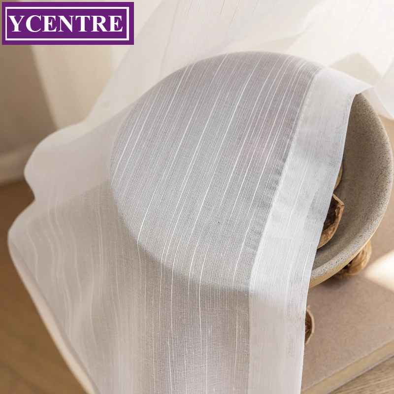 

YCENTRE Semi Solid White Tulle Window Striped Sheer Curtain for Living Room Bedroom Voile Kitchen Drape Blinds Custom Made