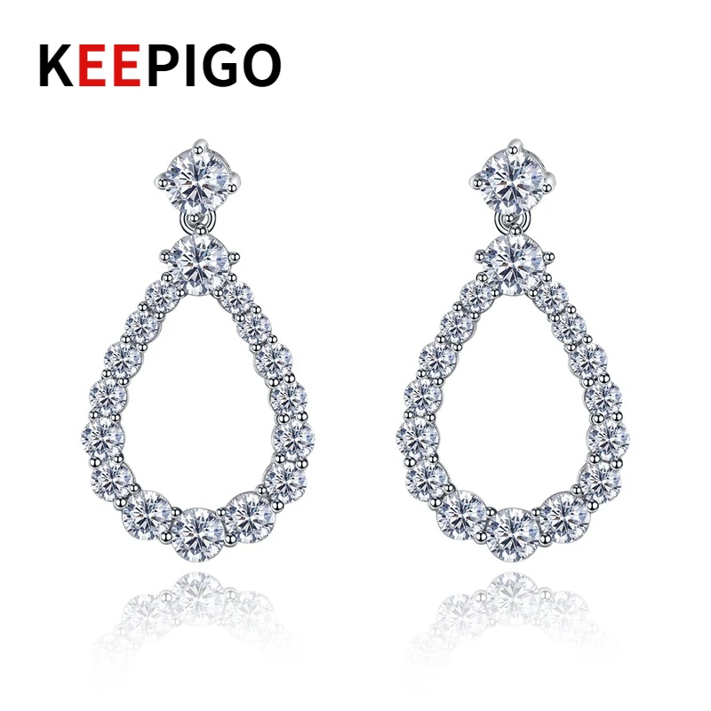 

KEEPIGO S925 Sterling Silver White High Carbon Diamond Water Drop Earrings For Women Sparkling Fine Jewelry Gifts RA190