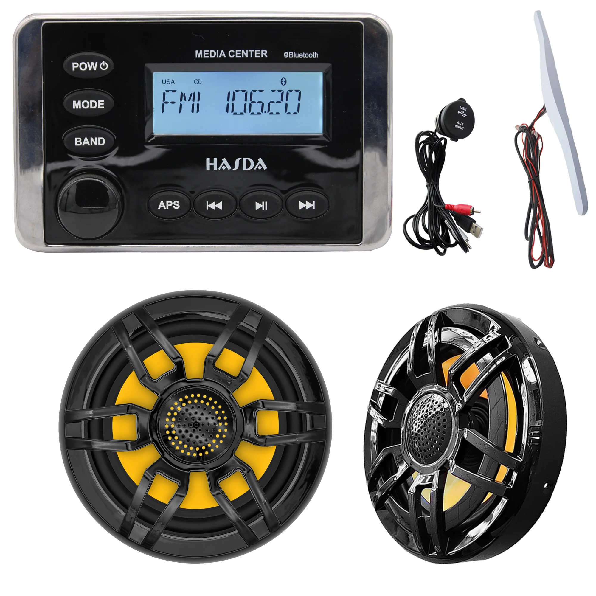 

HASDA Водонепроницаемые морские 8-дюймовые колонки H-068*2 + Bluetooth MP3-радио H-336 + USB-кабель даты + костюм с антенной