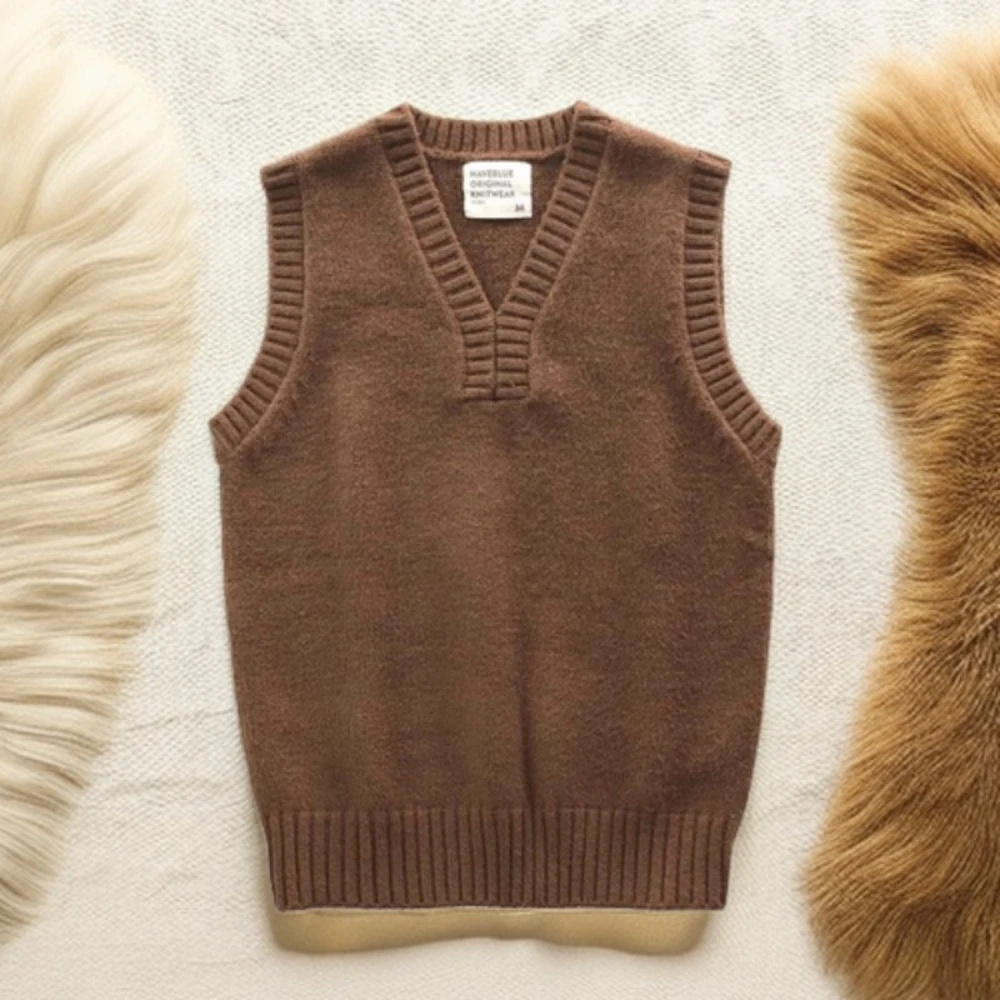 Men\'s Knitted Vest Solid Color Waistcoat V Neck Vintage Slim Fit Sweaters Male Elegant Sleeveless New in Clothing Deals 2025 Top