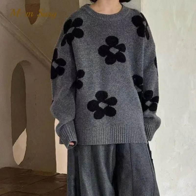 

Модный вязаный свитер с цветочным принтом для маленьких девочек, весна-осень-зима, пуловер для малышей и подростков, топ, высококачественная детская одежда, От 2 до 16 лет