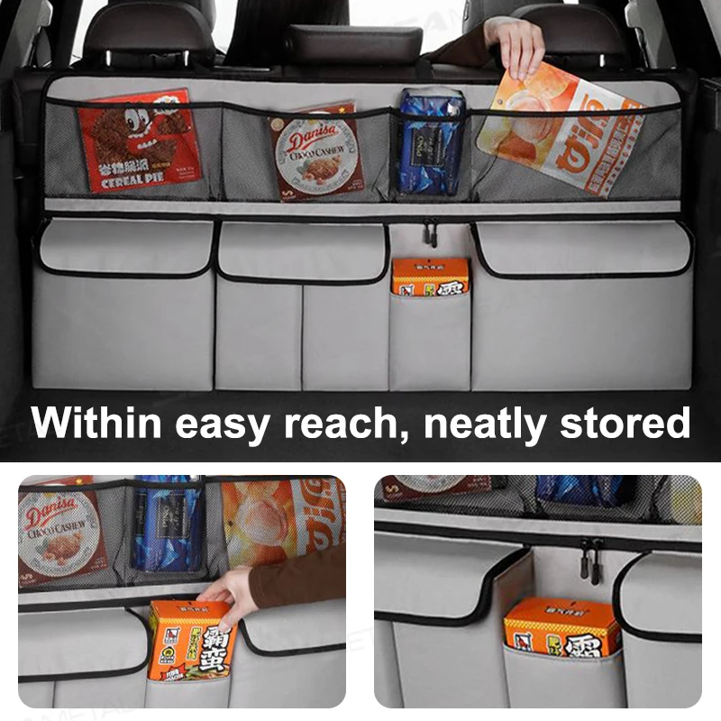 SEAMETAL 9-Pocket Car Organizer Seat Back Hanging Storage Bag Wear-Resistant Oxford Colth SUV/MPV Trunk Organizer with Zipper