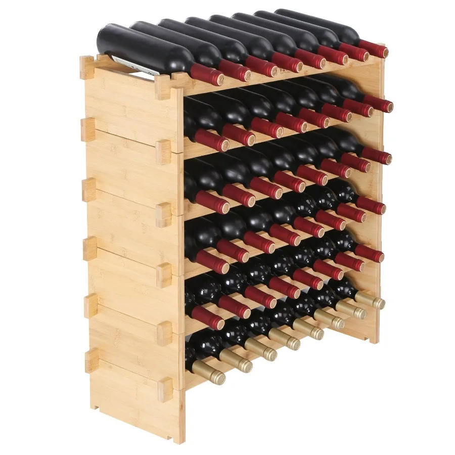 

48 Bottle Stackable Modular Wine Rack Bamboo Wood Display Shelf 6Tier