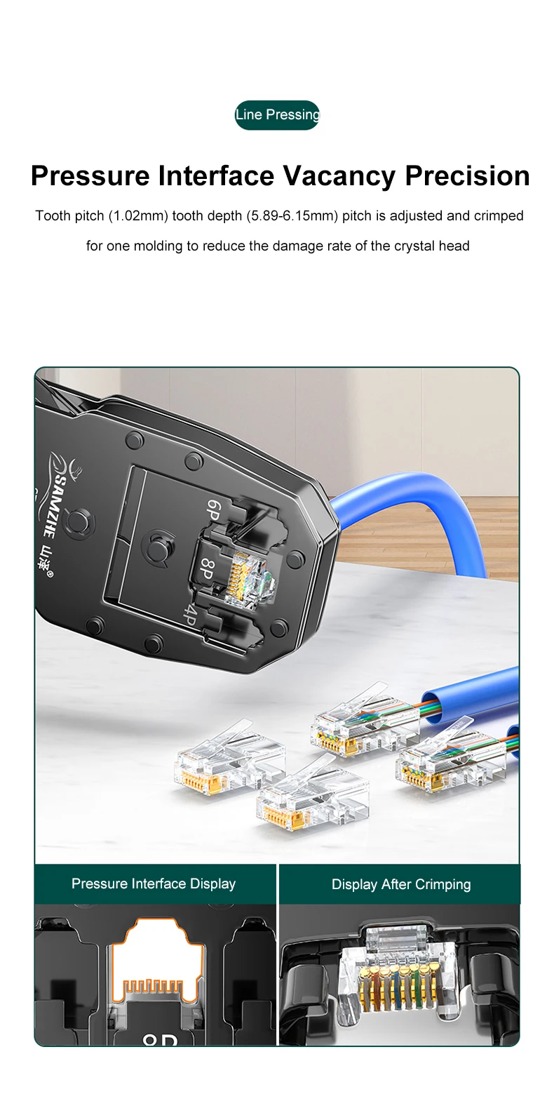 SAMZHE Crimpzange Wire Tracker RJ11/12/45 Kabelcrimper Abisolieren für die Herstellung von 6P/8P Ethernet und Telefonkabeln – Detail 6