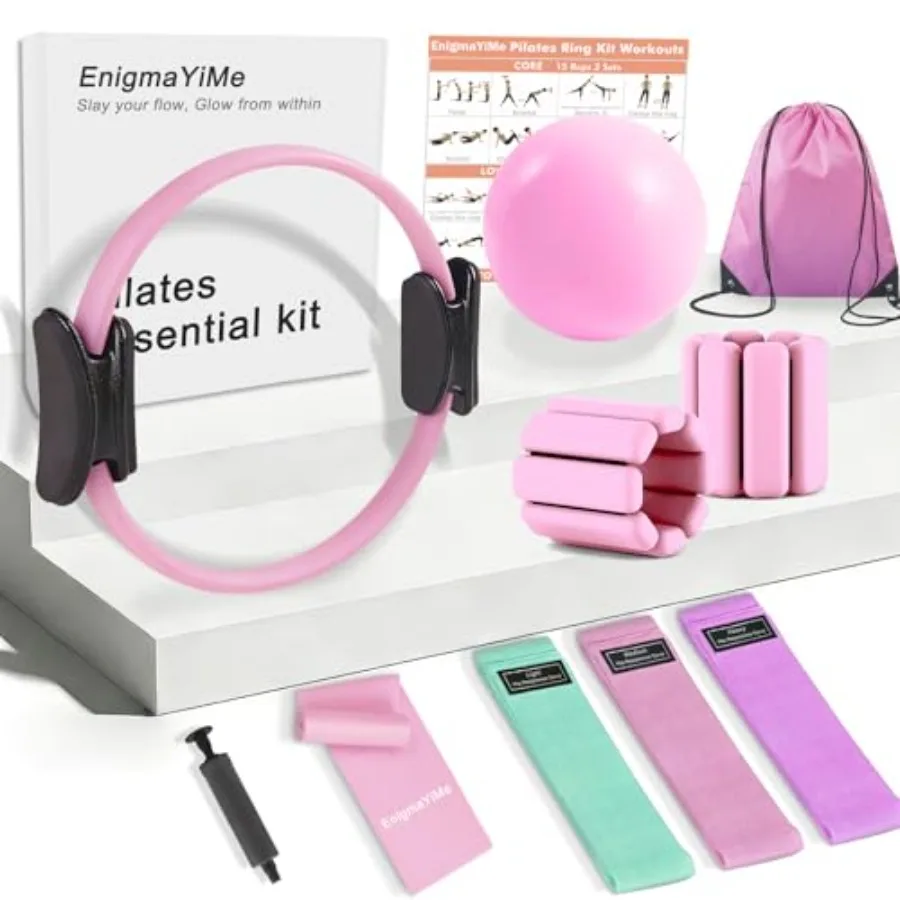 

Pilates Ring Kit with Adjustable Ankle Wrist Weights, Resistance Bands, Ball, Pilates Equipment Ball for Home Workout to Tone,