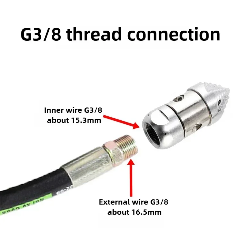 High-Pressure Rotary Sewer Jetting Nozzle With G3/8 Thread Rotating Pagoda Drain Cleaning Nozzle Water Output 10-30L/Min