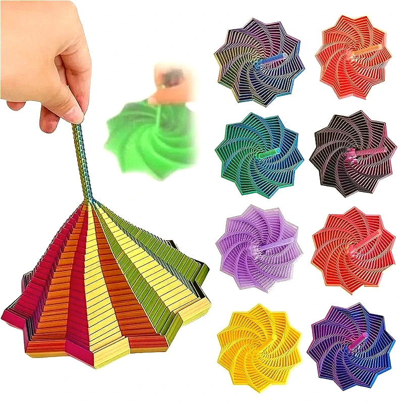 3D Printing Fractal Star Ornaments Rotating Spiral Geometric Model Portable Decompression Toys Luminous