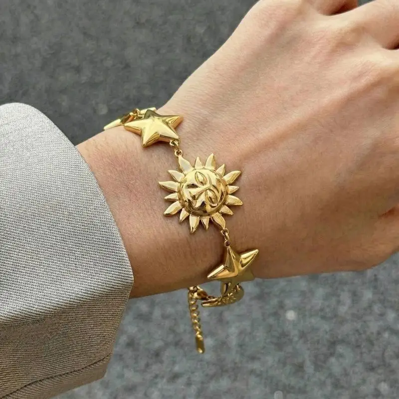 Bohemian Ocean‑Themed Star‑Moon‑Sun Pendant Stackable Bracelet for Women, Stainless‑Steel Unique Wrist Jewelry, Trendy Daily‑Wear Accessory, Ideal Gift for Her