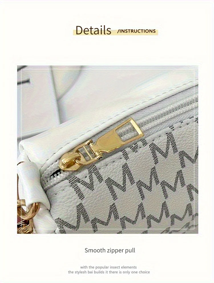 Vintage-Unterarmtasche für Teenager, Briefdruck, Umhängetasche, kleine quadratische Tasche mit Kette, Schulterhandtasche, verstellbarer Umhängetaschengurt – Detail 7