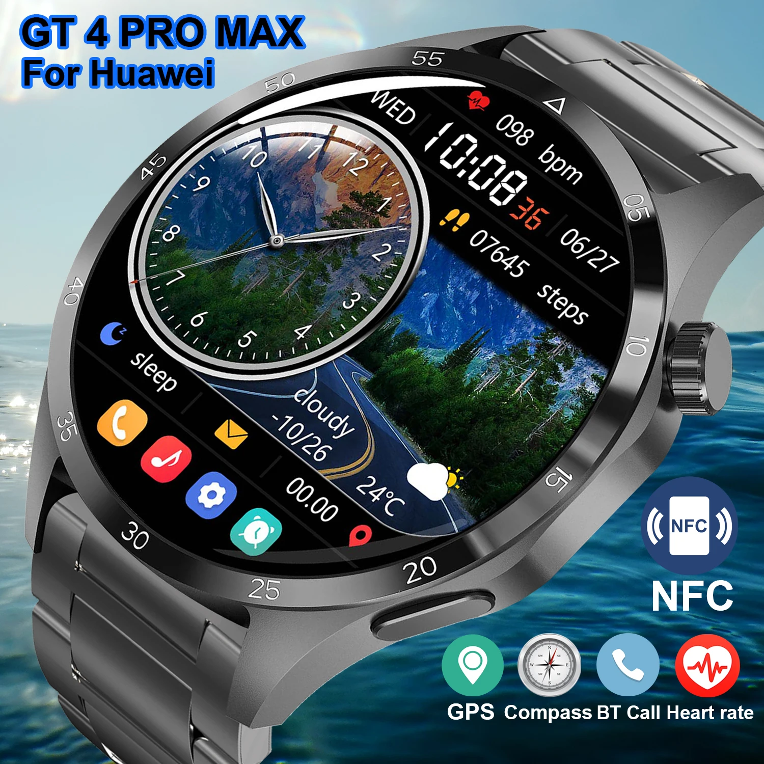 New For Huawei GT 4 Pro MAX Smart Watch Men Women 360*360 HD Screen SmartWatch GPS NFC Compass Heart rate Sports mode Smartwatch