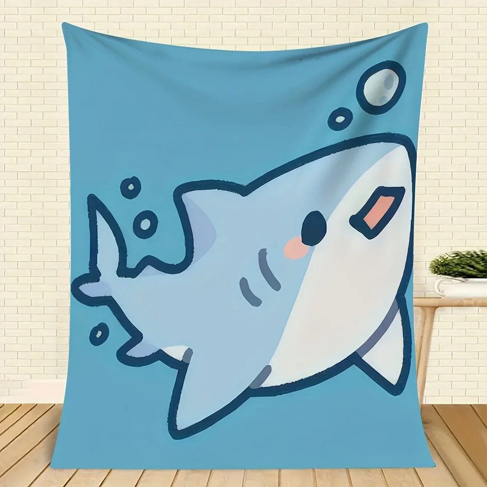 1pc Ultra-Soft Shark Flannel Blanket - Warm All-Season Bedspread Suitable for Camping, Sofa, Bed & Office - Contemporary Shark