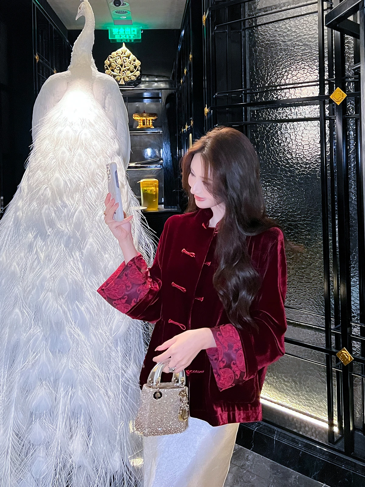 

Loose Fit Silk Velvet ort Jaet Women's Faion Autumn Winter New Sle Chinese Sle Stand Collar Button up Top