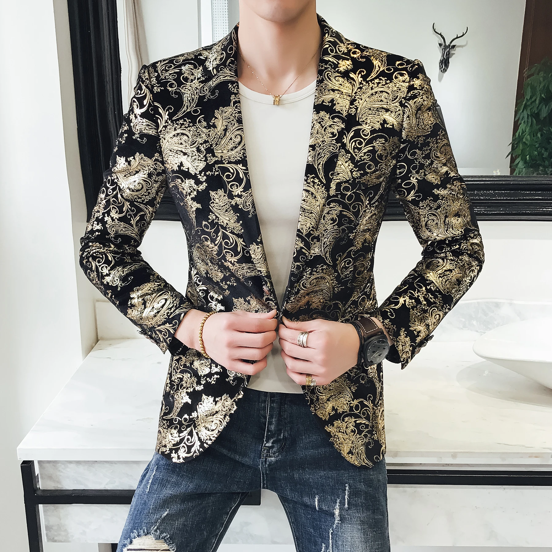 2023 Fashion New Men\'s Casual Boutique Business Slim Fit Bronzing Dress Suit Blazers Jacket Coat