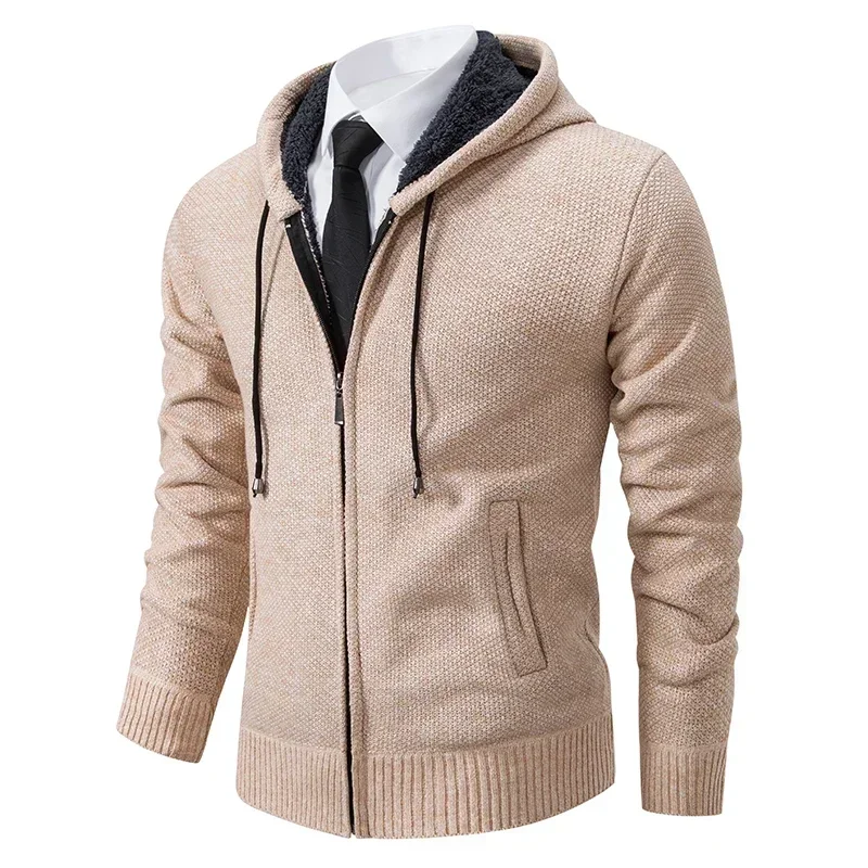 Autumn And Winter New Jersey Men\'s Casual Sports Coat Solid Color Stand Collar Wweater Grab Fleece Warm Zipper Cardigan